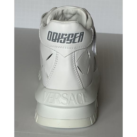 Versace Men\'s Laserata Leather Sneakers White 12.5 US (45.5) 1008964 NWT $1175